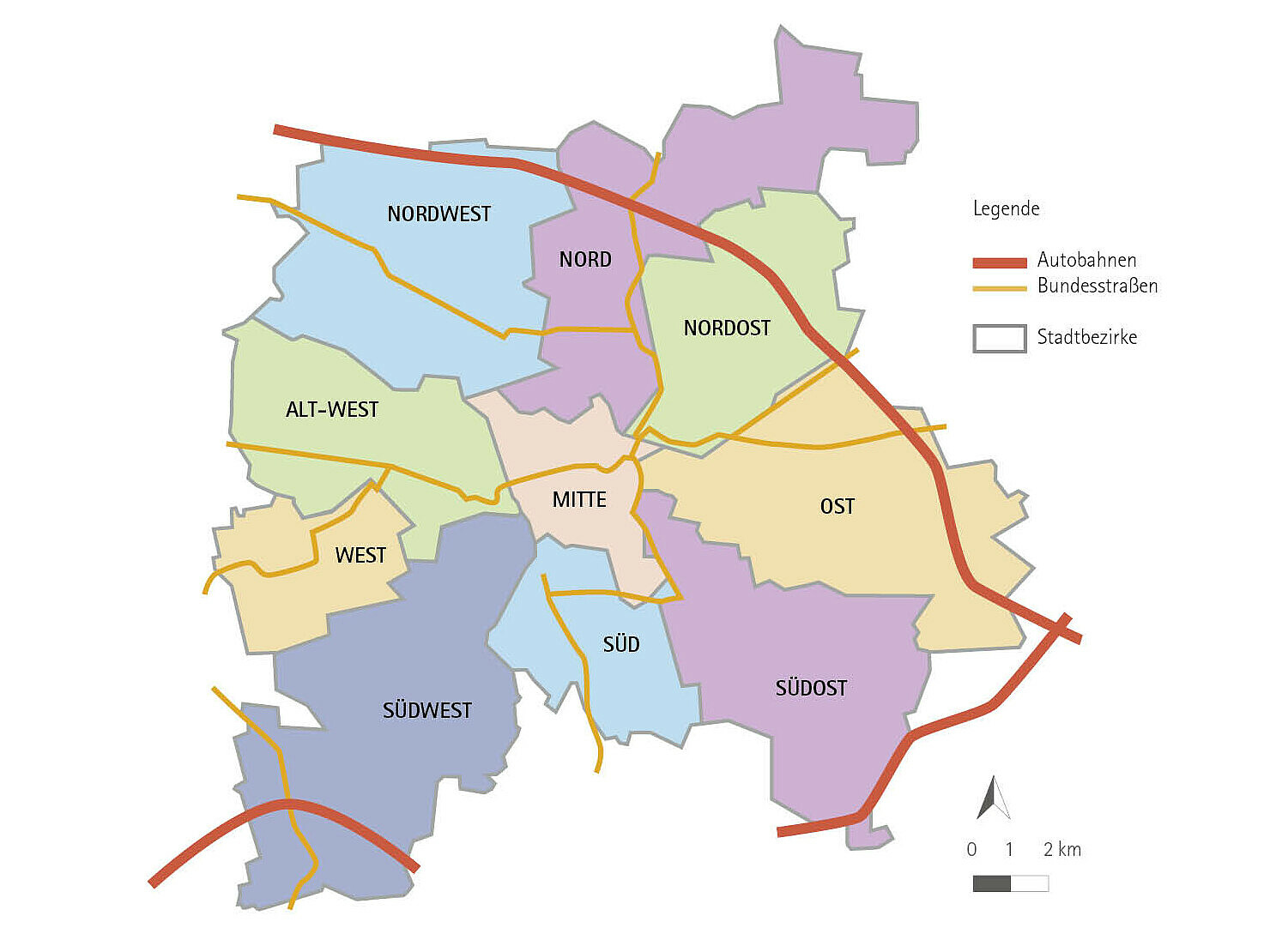 Karte mit den Stadtbezirken von Leipzig